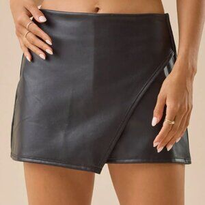 Altar'd State Calina Faux Vegan Leather Asymmetrical Mini Skort in Black, Size M